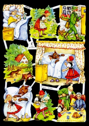 1 Bogen Glanzbilder , Sonstiges,  Tiere,  Kinder,  Glanzbilder,  Everyday,  Märchen,  Rotkäppchen,  Wolf,  Jäger,  Großmutter,  Wald,  Blumen