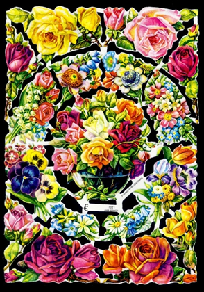 1 Bogen Glanzbilder mit Glimmer , Poesiebilder,  Blumen,  Sonstiges,  Glanzbilder mit Glimmer,  Sommer,  Rosenstrauß,  Veilchen