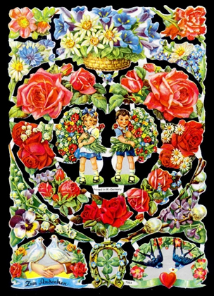 1 Bogen Glanzbilder mit Glimmer , Kinder,  Glanzbilder mit Glimmer,  Engel,  Tiere,  Everyday,  Kinder mit Strauß,  Rosen,  Tauben,  Vögel,  Veilchen