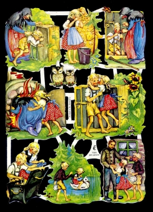 1 Bogen Glanzbilder mit Glimmer , Kinder,  Blumen,  Glanzbilder mit Glimmer,  Märchen,  Everyday,  Hänsel und Gretel,  Wald,  See