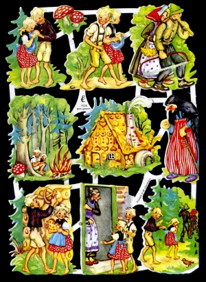 1 Bogen Glanzbilder , Kinder,  Tiere,  Glanzbilder,  Märchen,  Everyday,  Hänsel und Gretel,  Wald,  Hexenhaus
