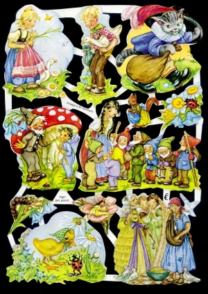 1 Bogen Glanzbilder , Tiere,  Märchen,  Kinder,  Glanzbilder,  Everyday,  Hans im Glück,  Aschenputtel,  Schneewittchen,  Tauben