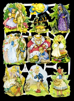 1 Bogen Glanzbilder mit Glimmer , Kinder,  Märchen,  Tiere,  Glanzbilder mit Glimmer,  Everyday,  Princessin,  König,  Rotkäppchen,  Hase,  Katze,  Rabe