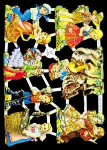 1 Bogen Glanzbilder mit Glimmer , Sonstiges,  Tiere,  Kinder,  Glanzbilder mit Glimmer,  Everyday,  Tanzende Kinder,  Pferde