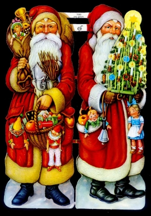 1 Bogen Glanzbilder , Glanzbilder,  Sonstiges,  Früchte,  Weihnachtsmänner,  Weihnachten,  2 Weihnachtsmänner mit Spielzeug