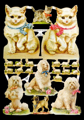 1 Bogen Glanzbilder mit Glimmer , Blumen,  Tiere,  Sonstiges,  Glanzbilder mit Glimmer,  Everyday,  Katzen,  Hunde