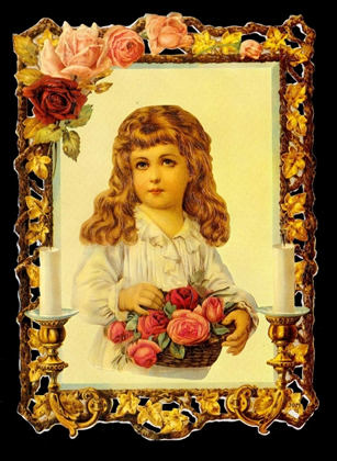 1 Bogen Glanzbilder mit Glimmer , Poesiebilder,  Kinder,  Blumen,  Glanzbilder mit Glimmer,  Everyday,  Mädchen im Rahmen,  Blumenkorb,  Kerzen