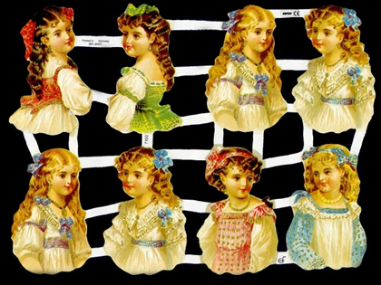 1 Bogen Glanzbilder , Poesiebilder,  Blumen,  Glanzbilder,  Kinder,  Everyday,  8 Viktorian Mädchen