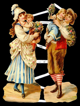 1 Bogen Glanzbilder mit Glimmer , Poesiebilder,  Sonstiges,  Blumen,  Kinder,  Everyday,  Viktorian Familie,  Strauß