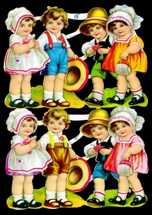 1 Bogen Glanzbilder , Glanzbilder,  Kinder,  Sonstiges,  Blumen,  Everyday,  4 Kinderpärchen