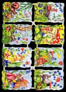 1 Bogen Glanzbilder , Tiere,  Kinder,  Blumen,  Glanzbilder,  Frühjahr,  Blumenkinder ,  Rehe auf der Wiese,  Schmetterlingsjunge