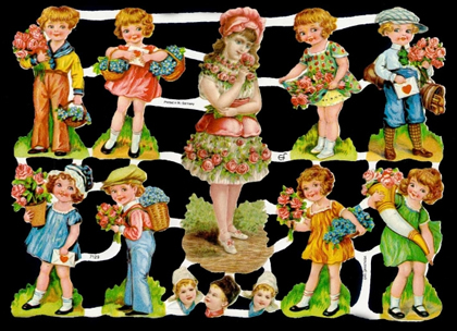 1 Bogen Glanzbilder ,  Kinder,  Blumen,  Glanzbilder