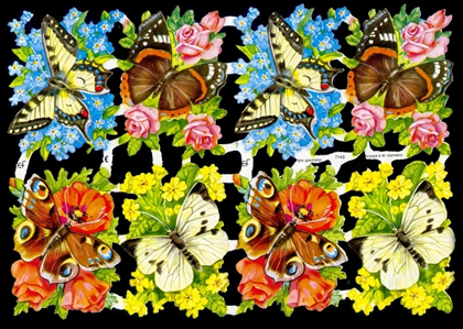 1 Bogen Glanzbilder mit Glimmer , Glanzbilder mit Glimmer,  Blumen,  Sonstiges,  Tiere,  Frühjahr,  8 Schmetterlinge auf Blumen