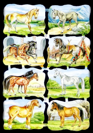 1 Bogen Glanzbilder mit Glimmer , Sonstiges,  Tiere,  Glanzbilder mit Glimmer,  Everyday,  Pferde