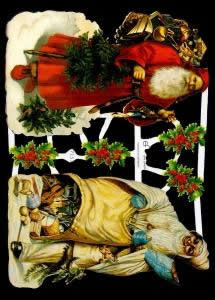 1 Bogen Glanzbilder mit Glimmer , Sonstiges,  Weihnachtsmänner,  Blumen,  Glanzbilder mit Glimmer,  Weihnachten,  2 Weihnachtsmänner