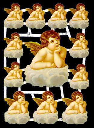 1 Bogen Glanzbilder mit Glimmer , Engel,  Sonstiges,  Ereignisse,  Glanzbilder mit Glimmer,  Everyday,  12 Engel auf einer Wolke