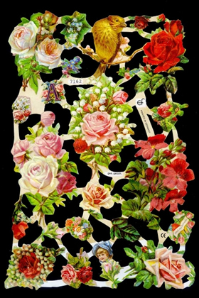 1 Bogen Glanzbilder mit Glimmer , Blumen,  Sonstiges,  Glanzbilder mit Glimmer,  Tiere,  Sommer,  Vögel,  Sträuße
