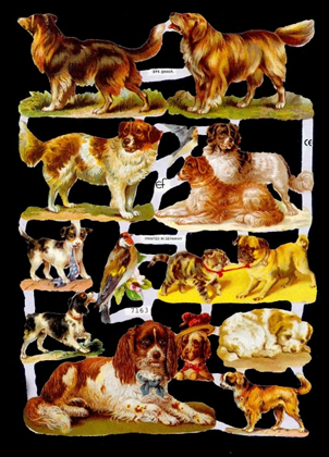 1 Bogen Glanzbilder mit Glimmer ,  Tiere,  Glanzbilder mit Glimmer,  Hunde