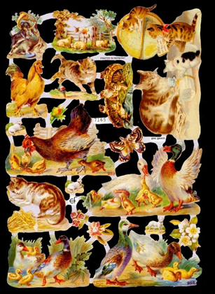 1 Bogen Glanzbilder , Sonstiges,  Blumen,  Tiere,  Glanzbilder,  Everyday,  Hühner,  Enten,  Kücken,  Katze,  Schaf,  Kuh,  Bauernhoftiere
