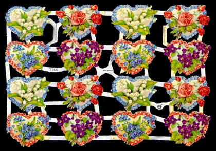 1 Bogen Glanzbilder mit Glimmer ,  Blumen,  Glanzbilder mit Glimmer,  Sonstiges,  Everyday,  16 Herzen mit Blumen