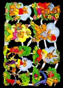 1 Bogen Glanzbilder , Blumen,  Tiere,  Ostern,  Glanzbilder,  Hasen