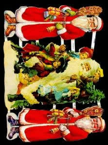 1 Bogen Glanzbilder , Sonstiges,  Kinder,  Glanzbilder,  Weihnachtsmänner,  Weihnachten,  3 Weihnachtsmänner mit Kindern