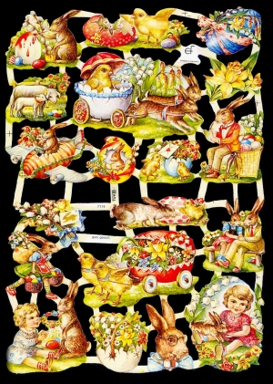 1 Bogen Glanzbilder mit Glimmer , Kinder,  Tiere,  Ostern,  Glanzbilder mit Glimmer