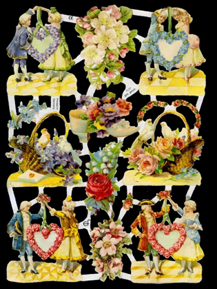 1 Bogen Glanzbilder mit Glimmer ,  Glanzbilder mit Glimmer,  Sonstiges,  Blumen,  Everyday,  Viktorianspaar mit Blumen