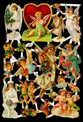 1 Bogen Glanzbilder , Blumen,  Glanzbilder,  Engel,  Kinder,  Weihnachten,  Engel mit Blumen