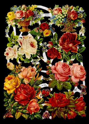 1 Bogen Glanzbilder mit Glimmer , Sonstiges,  Blumen,  Tiere,  Glanzbilder mit Glimmer,  Sommer,  Rosen in einer Vase,  Rosenstrauß
