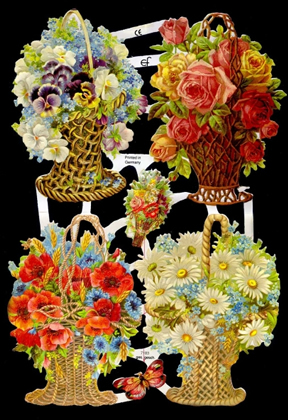 1 Bogen Glanzbilder ,  Blumen,  Sonstiges,  Glanzbilder,  Frühjahr,  Blumen in der Korbvase
