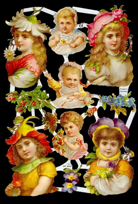 1 Bogen Glanzbilder mit Glimmer , Glanzbilder mit Glimmer,  Kinder,  Blumen,  Sonstiges,  Everyday,  4 Blumenkinder,  3 Babys