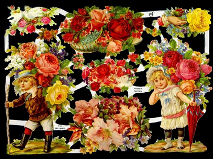 1 Bogen Glanzbilder ,  Kinder,  Blumen,  Glanzbilder