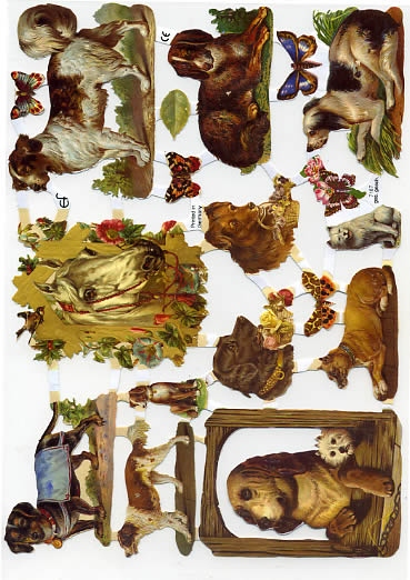 1 Bogen Glanzbilder mit Glimmer ,  Tiere,  Sonstiges,  Glanzbilder mit Glimmer,  Everyday,  Hunde,  Schmetterlinge,  Pferd