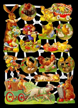 1 Bogen Glanzbilder ,  Tiere,  Ostern,  Glanzbilder