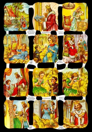 1 Bogen Glanzbilder mit Glimmer , Glanzbilder mit Glimmer,  Kinder,  Sonstiges,  Märchen,  Everyday,  Rumpelstilzchen,  König,  Königin,  Stroh