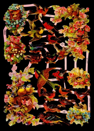 1 Bogen Glanzbilder , Blumen,  Sonstiges,  Glanzbilder,  Tiere,  Frühjahr,  Vögel