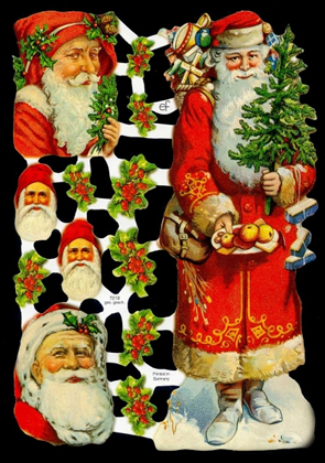 1 Bogen Glanzbilder , Sonstiges,  Früchte,  Weihnachtsmänner,  Glanzbilder,  Weihnachten,  Ilex,  Weihnachtsmannkopf,  Geschenke