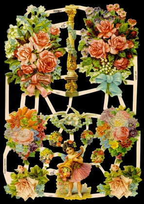 1 Bogen Glanzbilder mit Glimmer , Sonstiges,  Glanzbilder mit Glimmer,  Blumen,  Flower Fairies,  Sommer,  Rosenstrauß,  Lilien