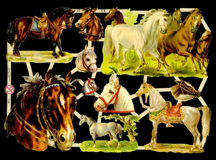 1 Bogen Glanzbilder ,  Glanzbilder,  Sonstiges,  Tiere,  Sommer,  Pferde auf der Wiese