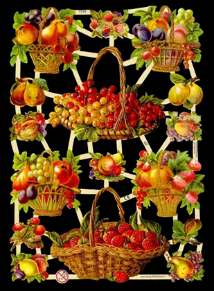 1 Bogen Glanzbilder ,  Früchte,  Sonstiges,  Glanzbilder,  Sommer,  Obstkörbe, Erdbeeren,  Pflaumen,  Zitronen,  Birnen,  Äpfel,  Johannisbeeren