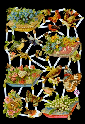 1 Bogen Glanzbilder , Blumen,  Tiere,  Sonstiges,  Glanzbilder,  Frühjahr,  Frühlingsblumen,  Schmetterlinge,  Vögel,  Vogelnest,  Maiglöckchen