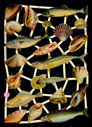 1 Bogen Glanzbilder mit Glimmer ,  Tiere,  Glanzbilder mit Glimmer,  Sonstiges,  Everyday,  Meerestiere,  Muscheln,  Fische