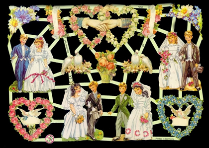1 Bogen Glanzbilder mit Glimmer , Blumen,  Glanzbilder mit Glimmer,  Sonstiges,  Ereignisse,  Everyday,  Brautpaar,  Tauben,  Girlanden