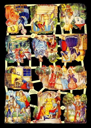1 Bogen Glanzbilder , Glanzbilder,  Kinder,  Blumen,  Märchen,  Everyday,  König und Königin,  Prinz und Prinzessin,  Aschenputtel