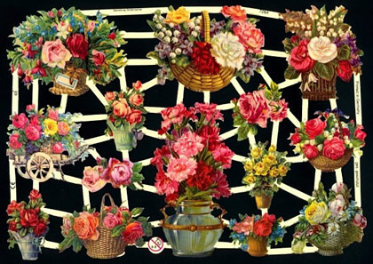 1 Bogen Glanzbilder mit Glimmer ,  Sommer,  Blumen,  Glanzbilder mit Glimmer