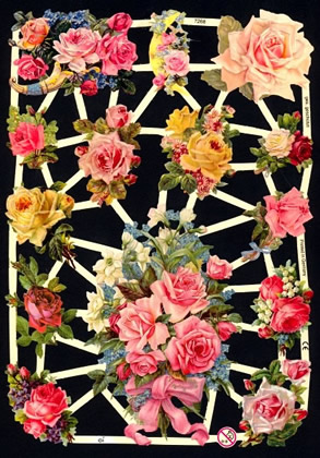 1 Bogen Glanzbilder mit Glimmer ,  Glanzbilder mit Glimmer,  Sonstiges,  Blumen,  Sommer,  Rosenstrauß