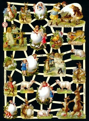 1 Bogen Glanzbilder , Kinder,  Tiere,  Ostern,  Glanzbilder,  Ostern,  Hasen