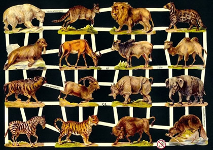 1 Bogen Glanzbilder ,  Sonstiges,  Glanzbilder,  Tiere,  Everyday,  Zootiere,  Elefant,  Zebra,  Löwe,  Tiger,  Eisbär, Seehund