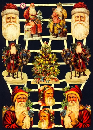 1 Bogen Glanzbilder , Tiere,  Sonstiges,  Glanzbilder,  Weihnachtsmänner,  Weihnachten,  Weihnachtsbaum,  Geschenke,  Esel